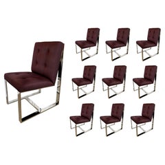Used 10 American Polished Stainless & Upholstered Dining Chairs, Milo Baughman