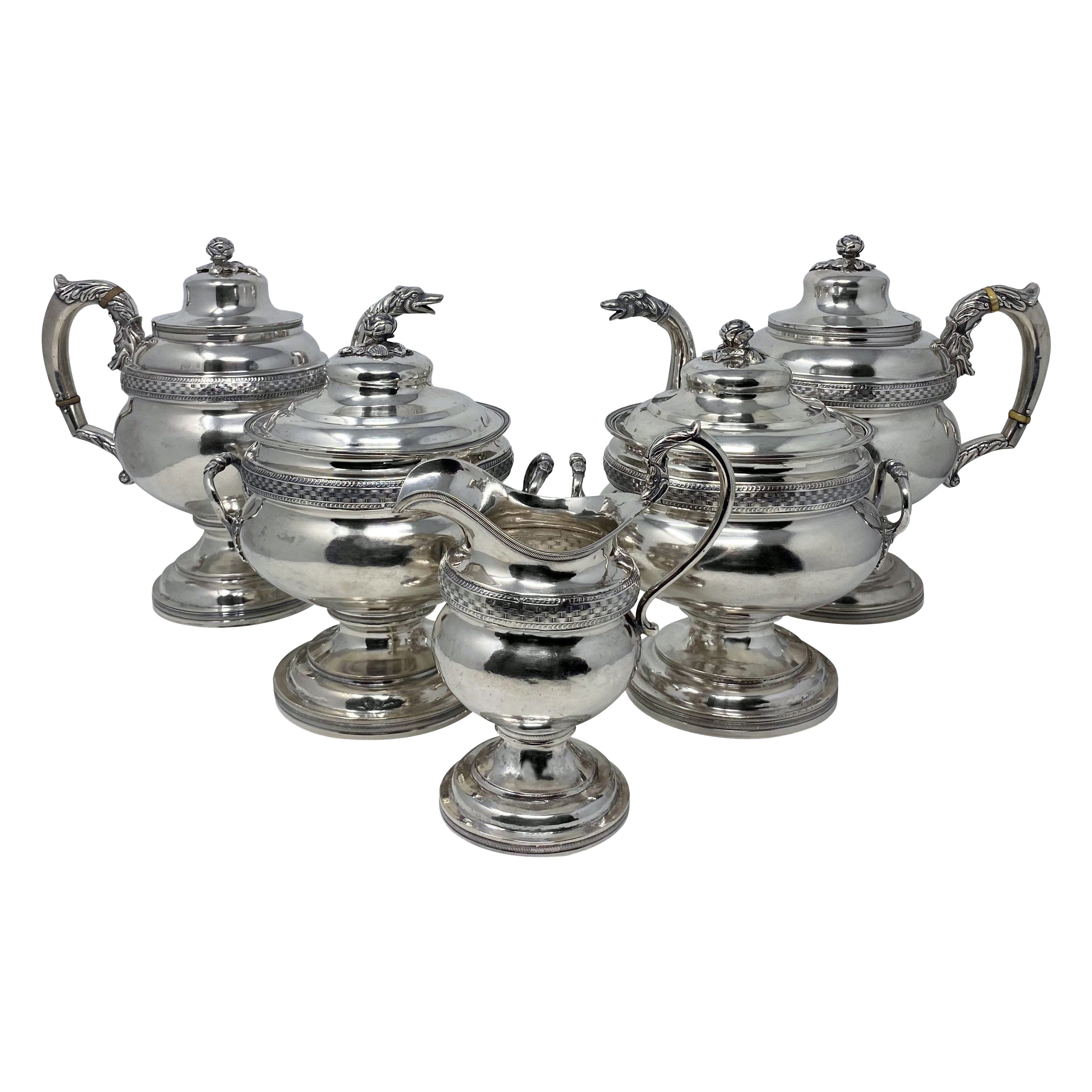 Antiguo juego de té y café americano de 5 piezas "Whartenby & Bumm" Ca 1817
