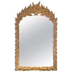 1970s Carved Wood Palm Leaf Mirror