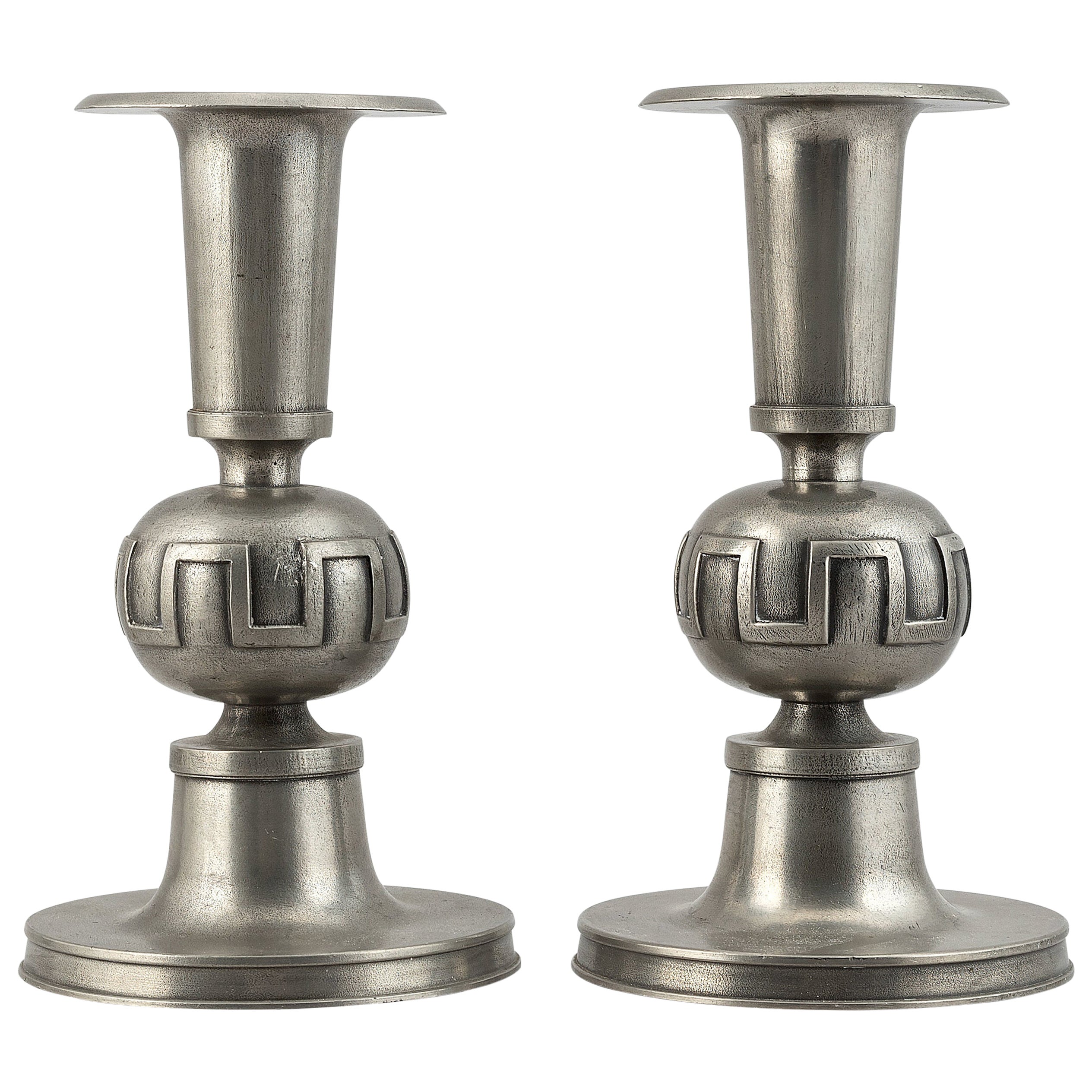 Pair of Swedish Modern Pewter Candlesticks, Edwin Ollers, 1952 For Sale
