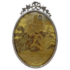 Antique American Silver on Bronze Bow and Floral Oval Picture Frame Circa 1900's