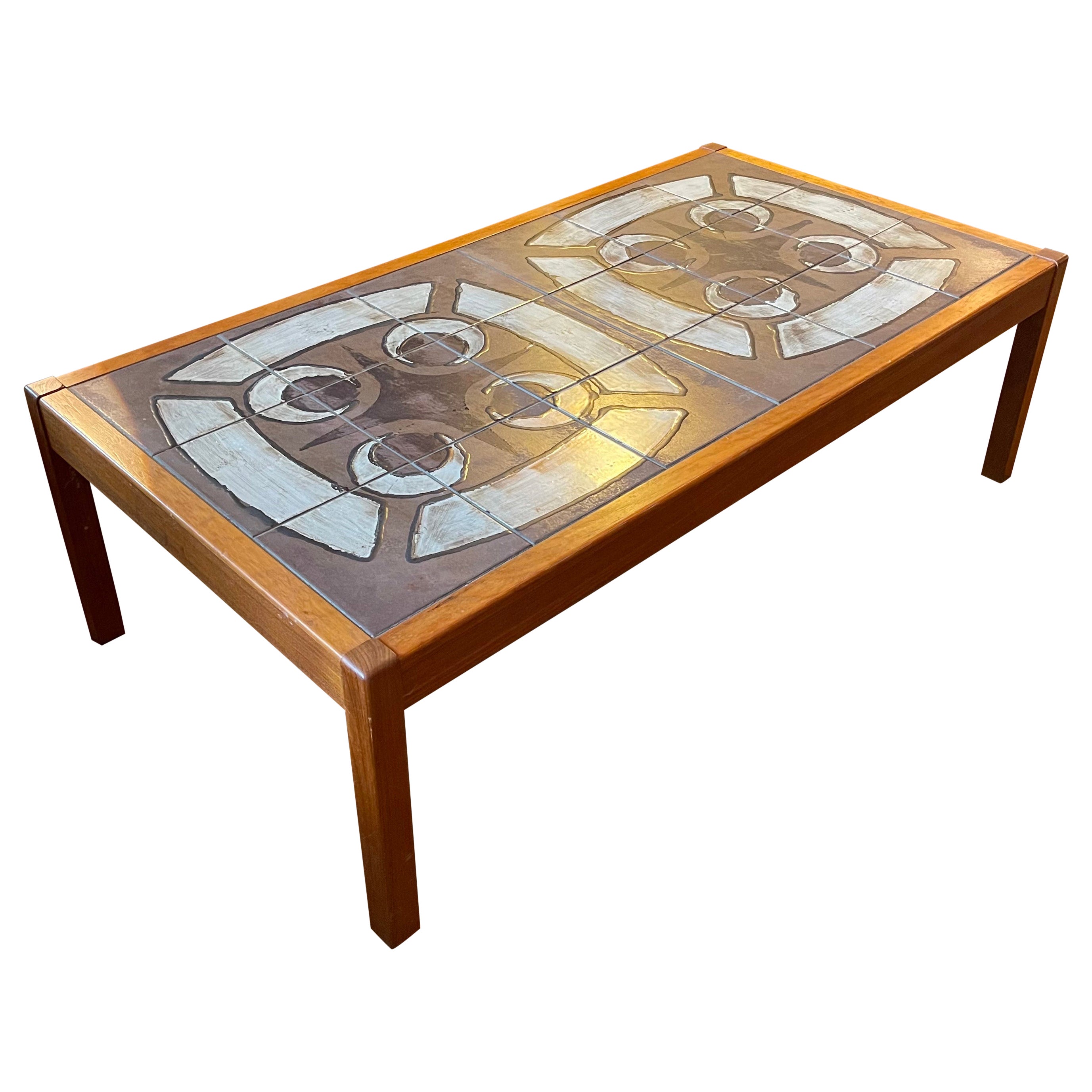 Danish Modern Teak and Ceramic Tile Coffee Table