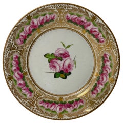 Antique Swansea Porcelain Plate, Roses, London Decorated, c. 1815