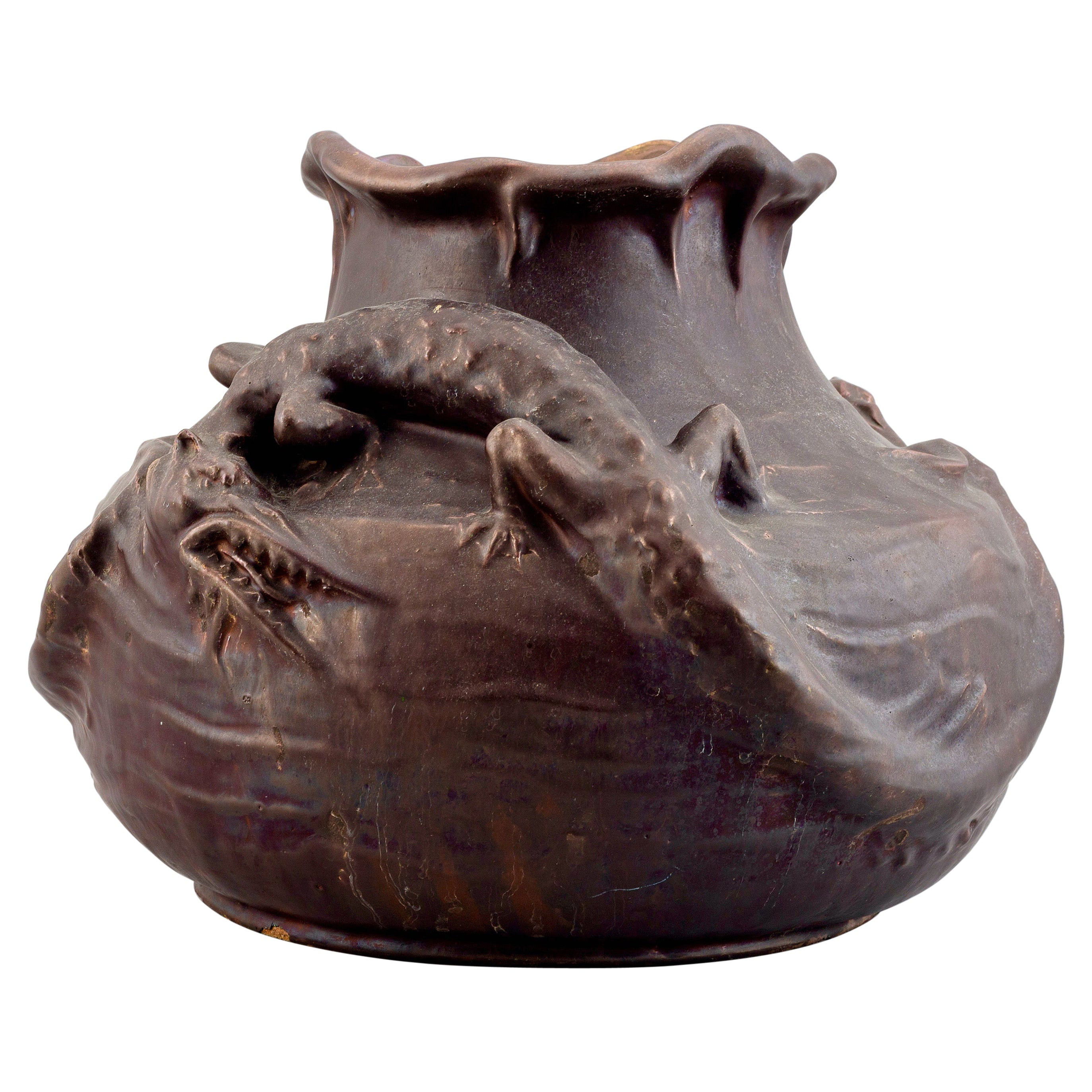 Swedish Art Nouveau Stoneware Vase, Signed Höganäs