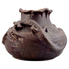 Swedish Art Nouveau Stoneware Vase, Signed Höganäs