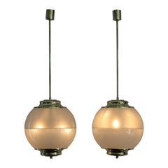 Chiaravallotti Mid-Century Modern Italian Brass Glass Pendant Lamps, 1960s