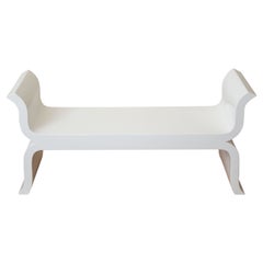 White Lacquered Wood Curved Bench