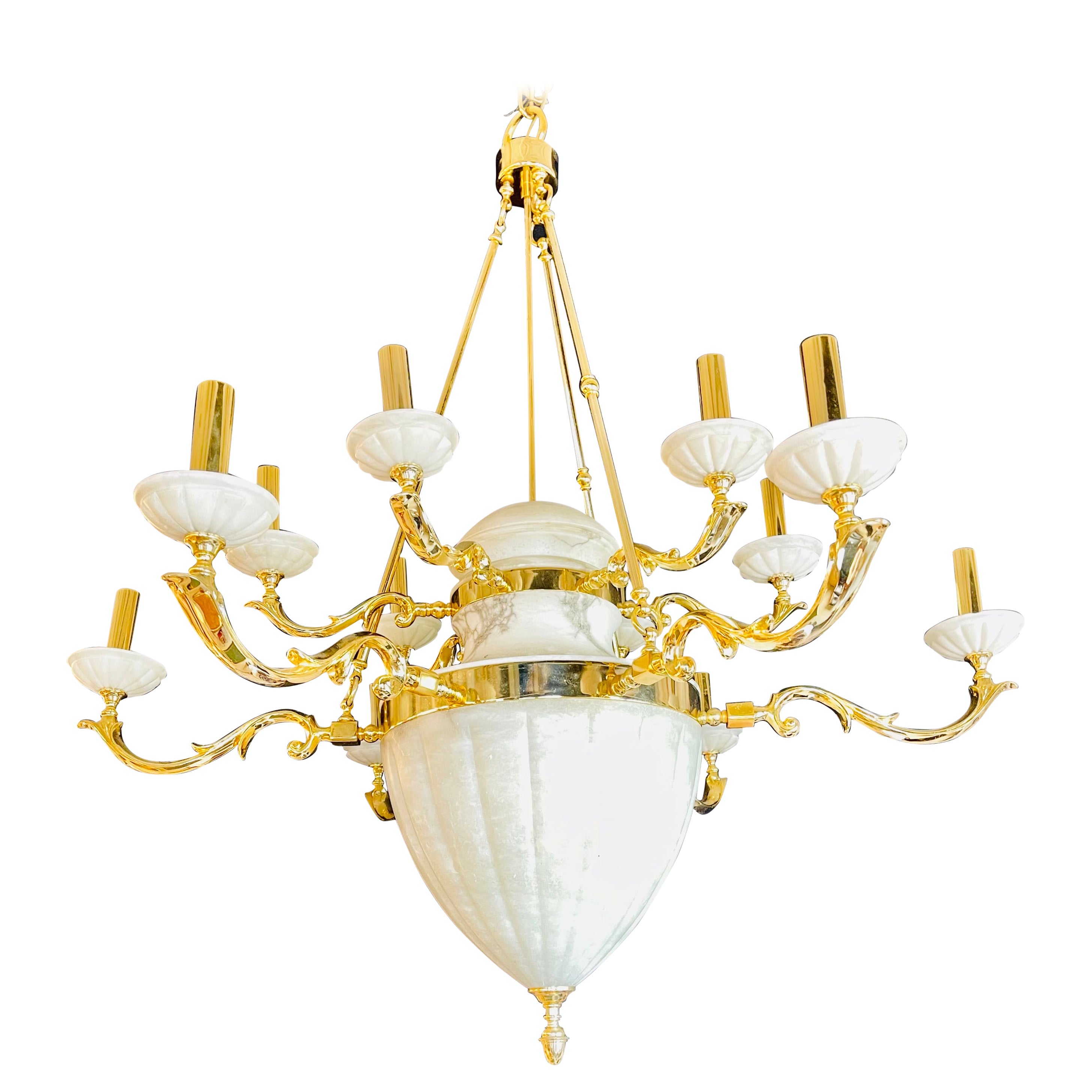 Hollywood Regency Style Alabaster Chandelier Having 12 Lights