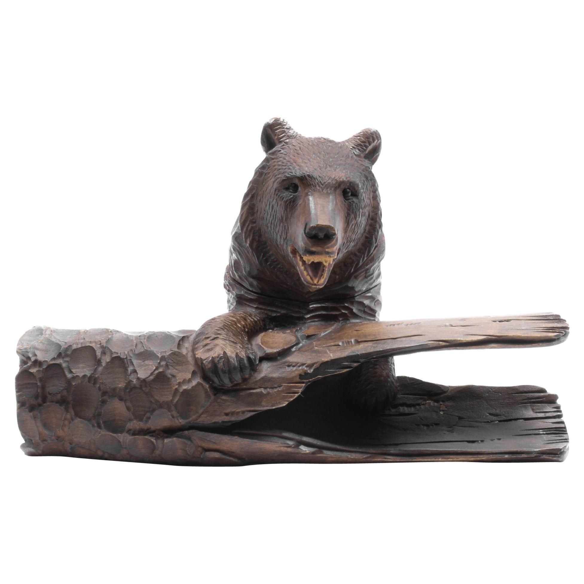 Black Forest Carved Bear with Pen Inkwell