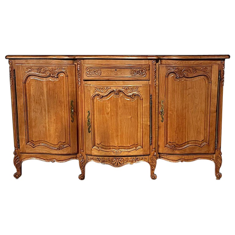 French Solid Cherry Louis XV Style Serpentine Front Buffet Sideboard For Sale