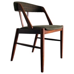 1960's Kai Kristiansen Style Teak Midcentury Green Plaid Chair Refinished