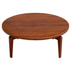 Vintage Midcentury Round Coffee Table by Jens Risom in Walnut, Rotating Lazy Susan