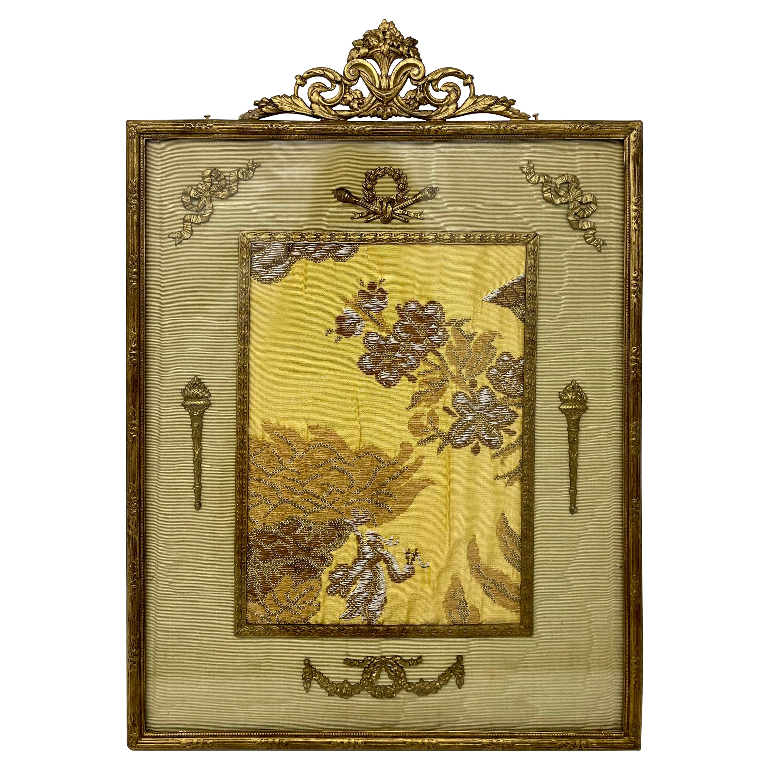 Antique French Louis XVI Gold Bronze Desktop Picture Frame, Circa 1890s-1910