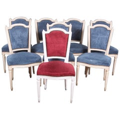 Set of Eight Vintage French Painted Beechwood Louis XVI Style Dining Chairs
