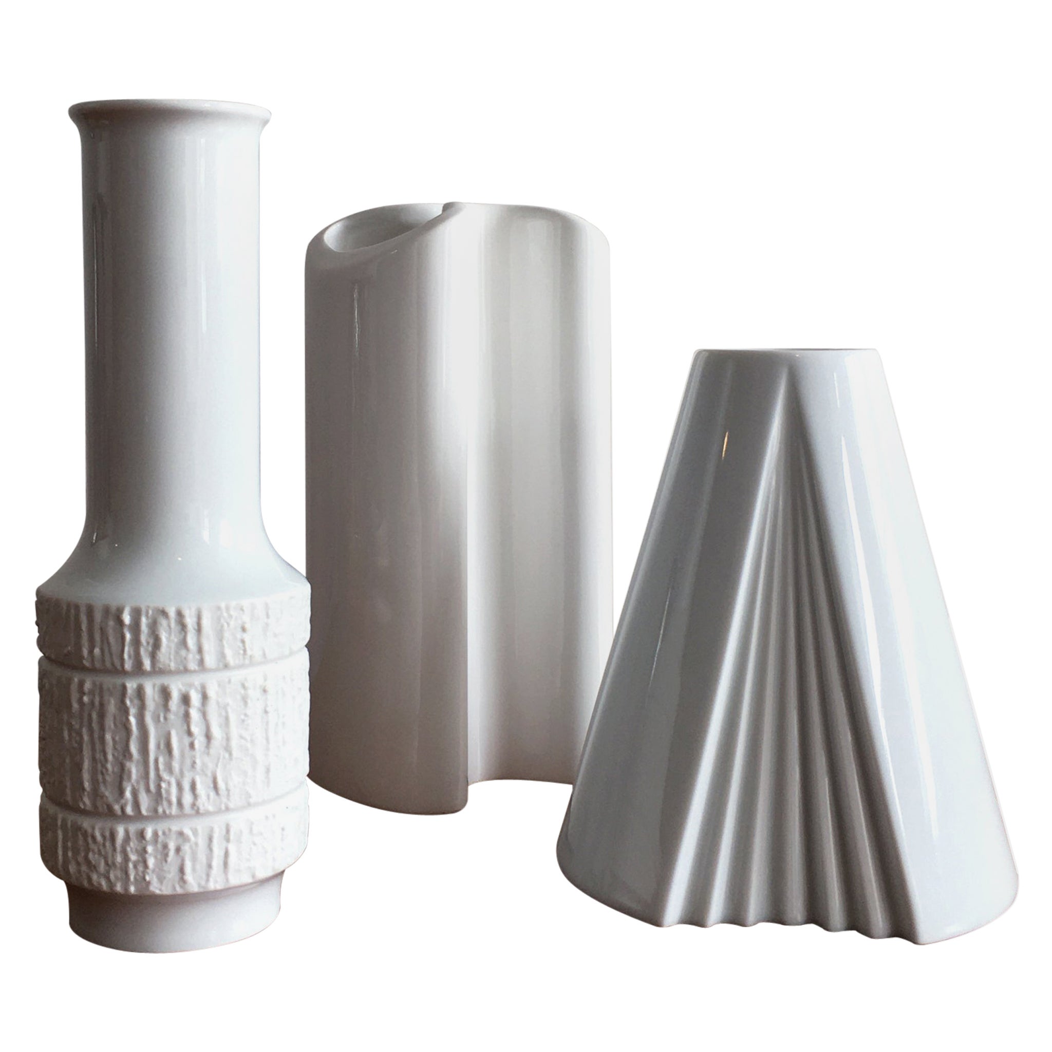 Trio of White Vases by Thomas, Dansk and Rosenthal Plissee 