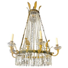Russian Neoclassical Six Light Chandelier, Bronze and Crystal