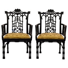 Pair of Chinese Chippendale Chairs, 1970s