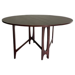 Mid-Century Modern Round Teak Drop Leaf Dining Table