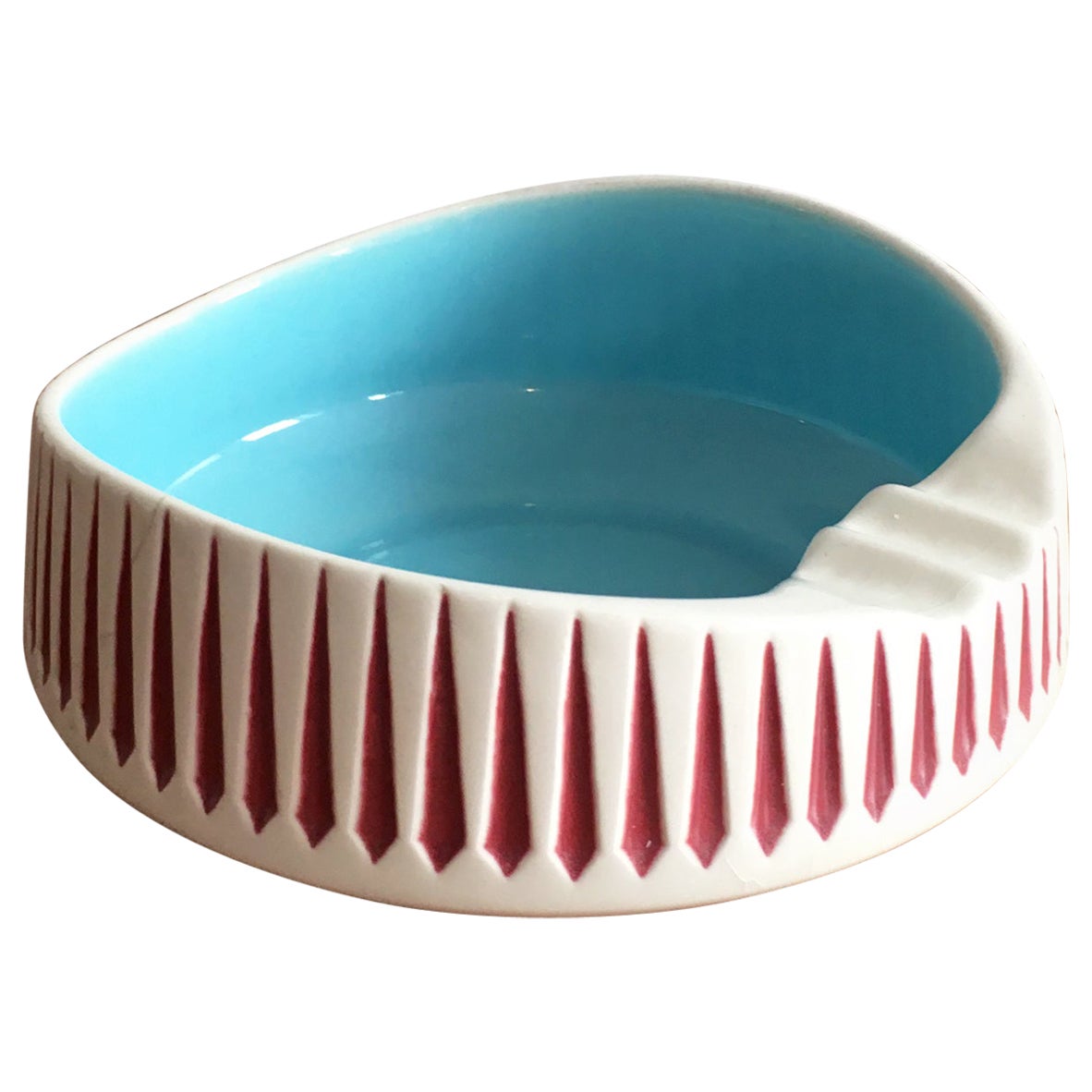 Hornsea Pottery Midcentury Ashtray Catchall in White and Aqua by John