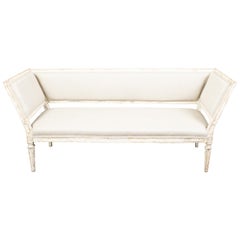Antique Italian 19th Century White Painted Sofa with Slanted Sides and Distressed Patina