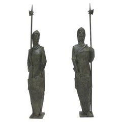 Life-Size Bronze Statue Sculpture Middle Ages Knight in Armor, a pair