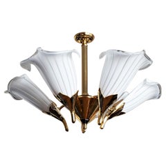 Vintage Calla Lily Murano Glass Hollywood Regency Chandelier by Franco Luce, Italy 1970s