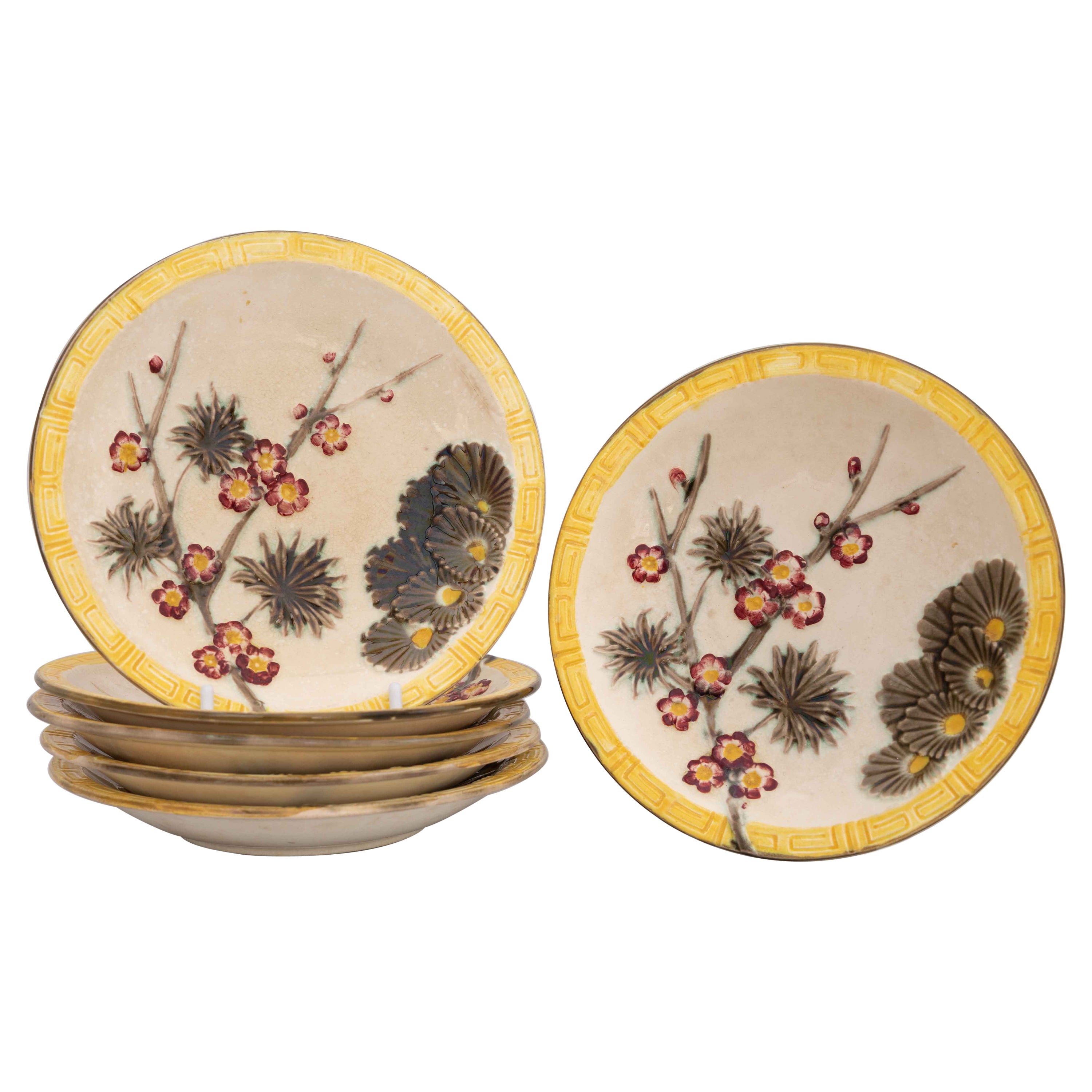 Six plats à dessert Wedgwood Majolica Argenta à motif « Lincoln » en vente