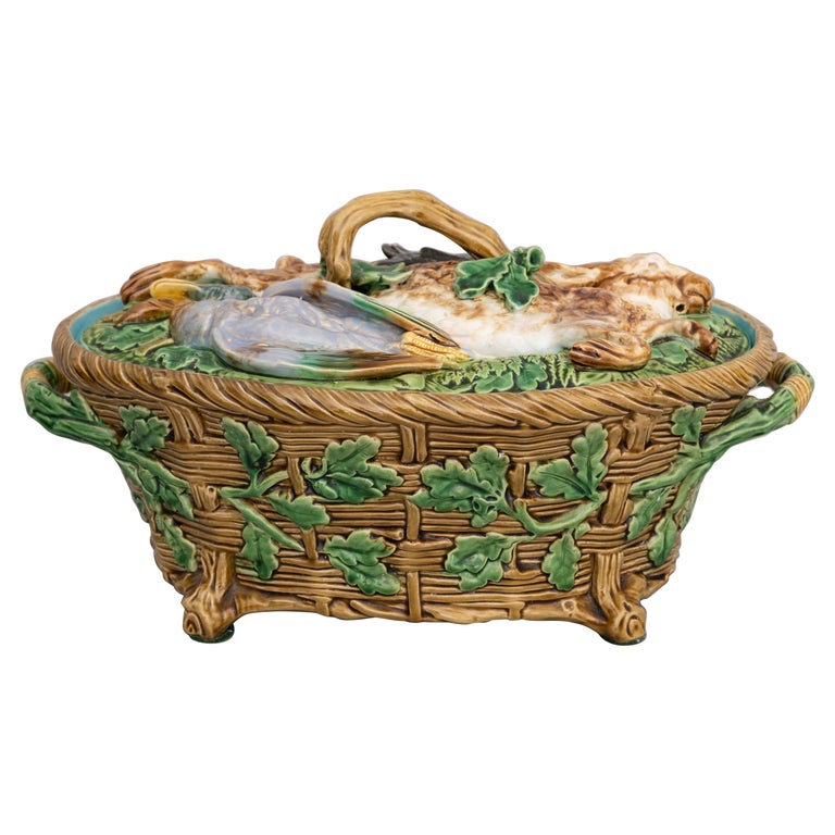 English Victorian Majolica Game Pie Dish Made by Minton & Co. For Sale