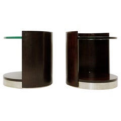 Pair of End-Tables in Wood and Glass, Italy, 1970s