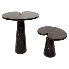 Set of 2 Black Marble Console Tables Model ''Eros'' by Angelo Mangiarotti