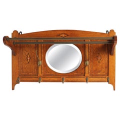 Antique français Art Déco 1920 Porte-manteaux Miroir biseauté incrusté de nacre Chêne