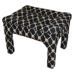 Hollywood Regency Black and Cream Tufted Bench after Milo Baughman