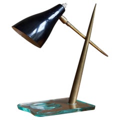 Italian, Adjustable Table Lamp, Brass, Lacquered Metal, & Glass, Italy, 1950s