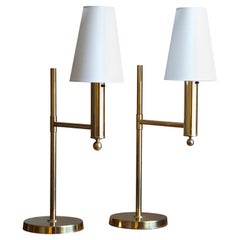 Bergboms, Sizable Table Lamps, Brass, Fabric, Sweden, 1970s