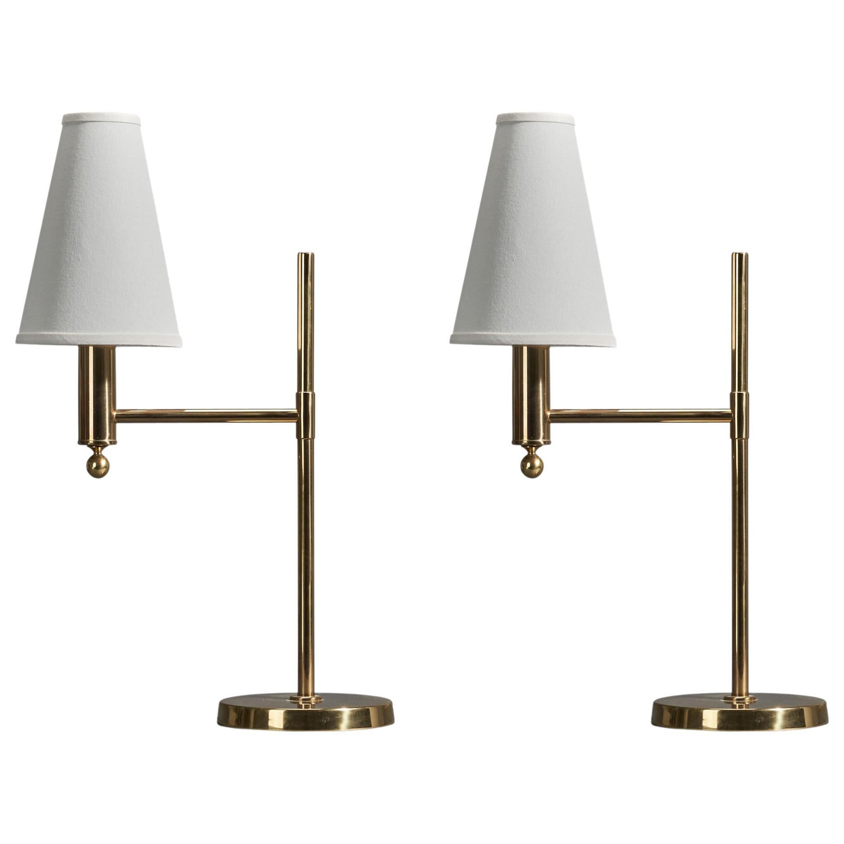 Bergboms, Table Lamps, Brass, Fabric, Sweden, 1970s For Sale