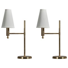 Bergboms, Table Lamps, Brass, Fabric, Sweden, 1970s