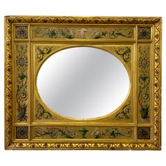 19th Century Gilt Italian Mirror with Hand Painted Design