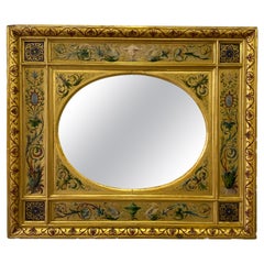 Miroir italien doré du XIXe siècle avec motif peint à la main