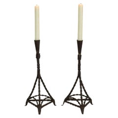 Pair of 18th Century Hand Forged Iron Candleholders