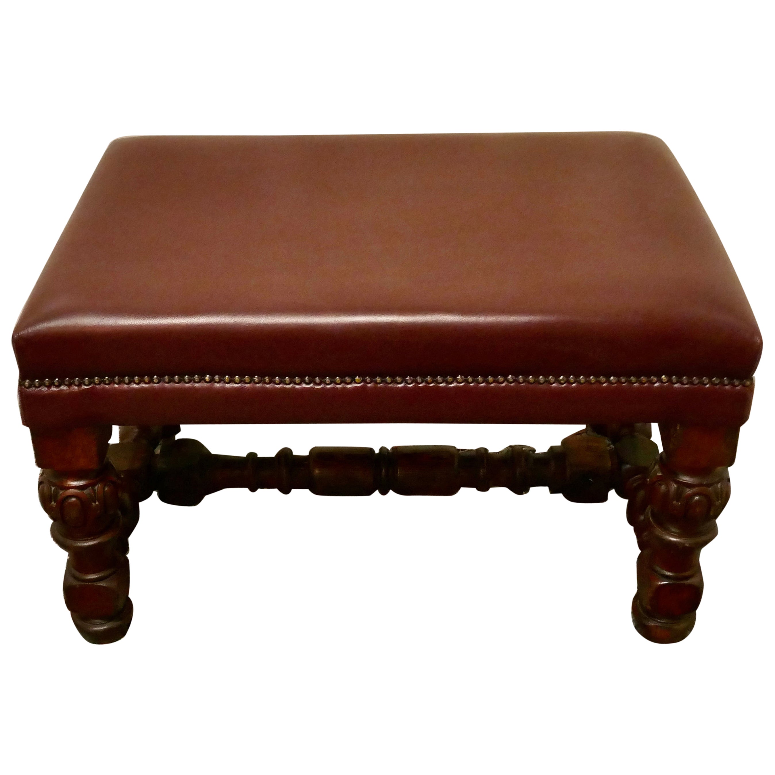 Large Victorian Oak and Leather Library Stool    For Sale