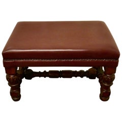 Antique Large Victorian Oak and Leather Library Stool   