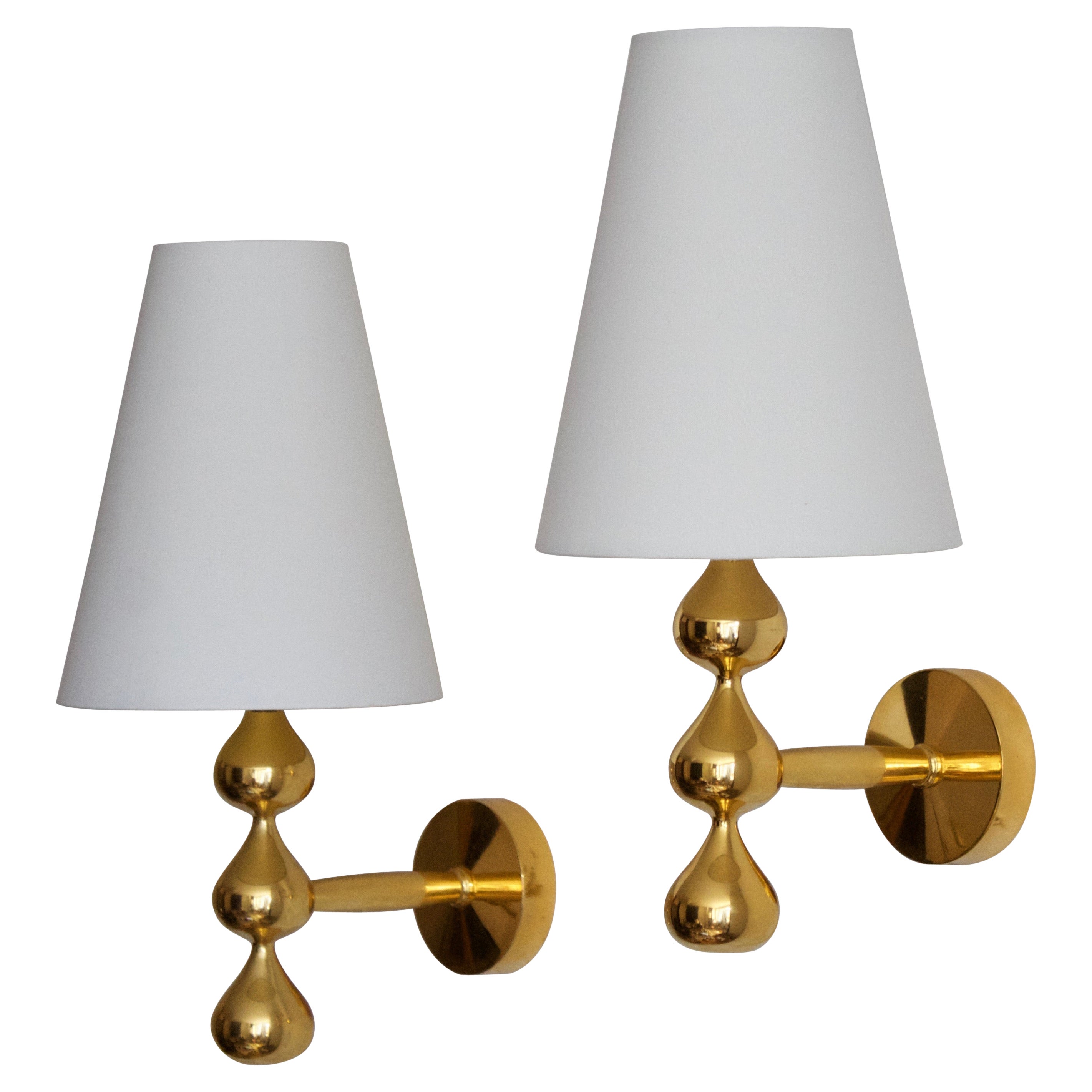 Assmussen Design, Wall Lights, Gold-Plate, Fabric, Denmark, 1975