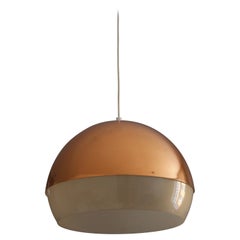 Lampe à suspension Yki Nummi, acrylique, cuivre, Orno, Finlande, années 1950