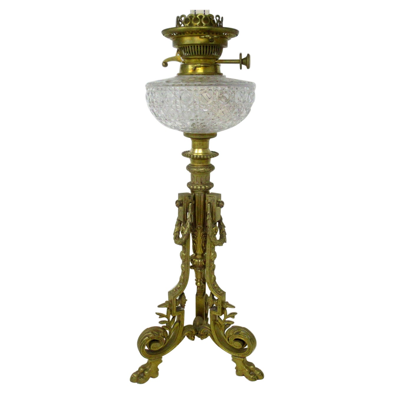 Antique French Empire Style Ormolu Gilt Bronze Fluid Oil Lamp Centerpiece 19thCt