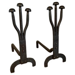 Antique Art Deco Craftsman Hand-Forged Andirons