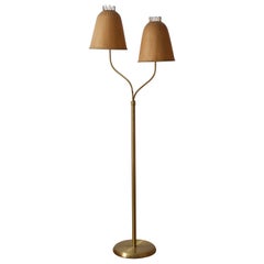 Swedish Designer, Organic Floor Lamp, Brass, Papier Mache, Sweden, 1930s