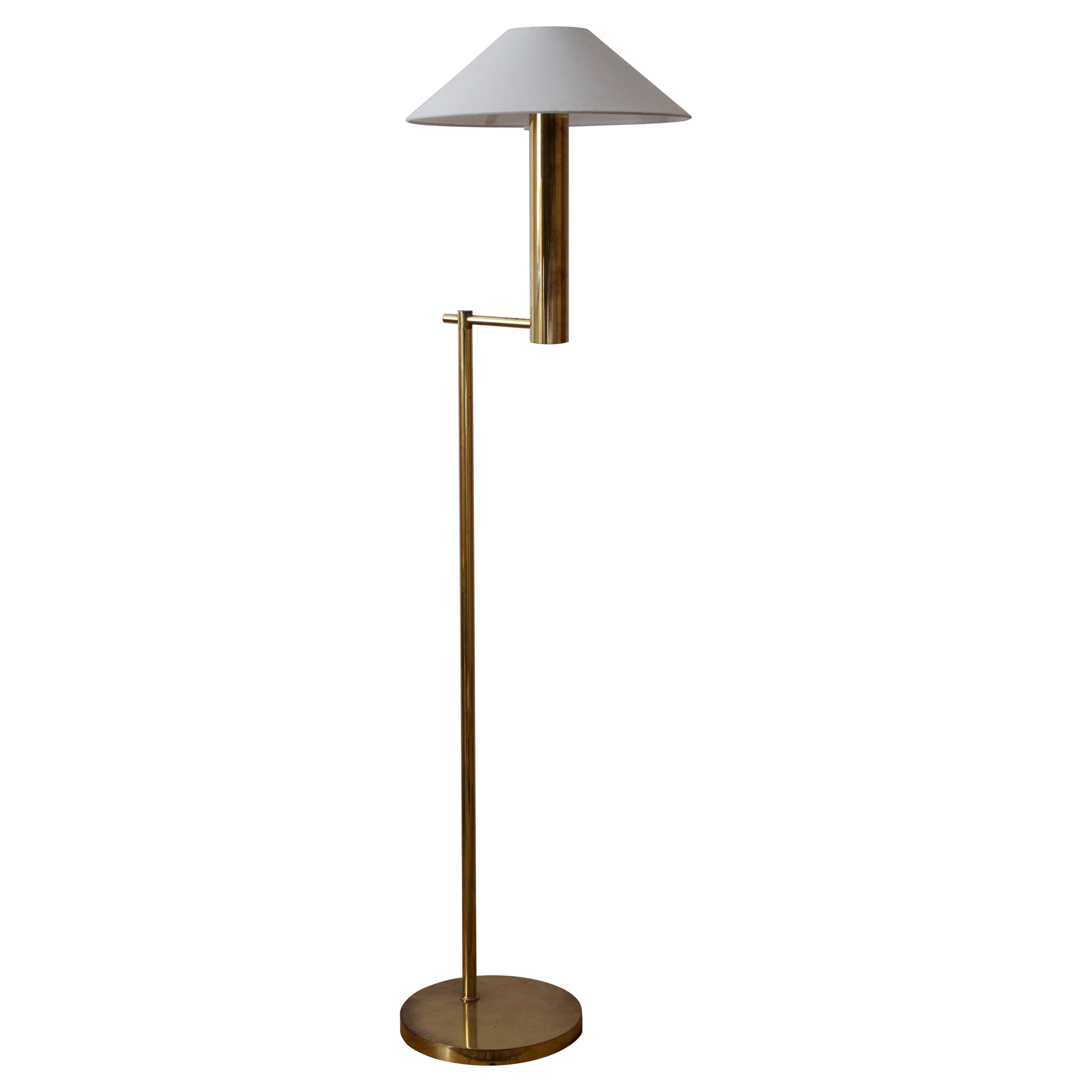 Danish Designer, Floor Lamp, Brass, Fabric, Denmark, 1970s