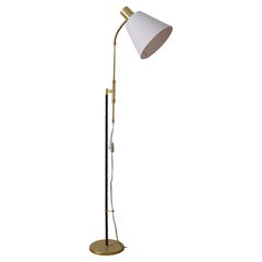 Falkenberg Belysning, Adjustable Floor Lamp, Brass, Leather, Fabric, 1950s