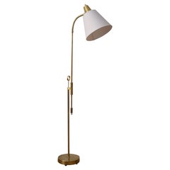 Falkenberg Belysning, Adjustable Floor Lamp, Brass, Fabric, 1950s