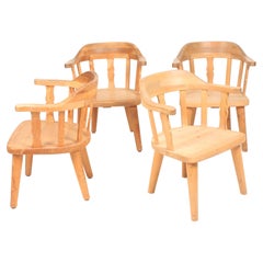 Set of Four Midcentury Lounge Chairs in Solid Pine, 1960s